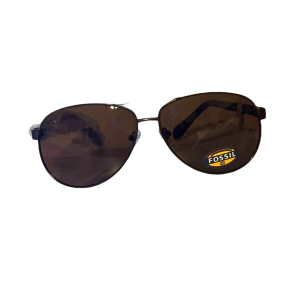 Fossil Aviator Sunglasses Brown Frame Brown Lens UV 63-14-128 FM117 Unisex - Picture 7 of 9